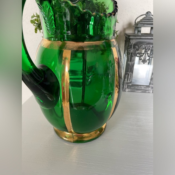 EAPG Riverside Glass Works No. 462 Emerald Green And Gold X-Ray Pattern Pitcher - Picture 5 of 8